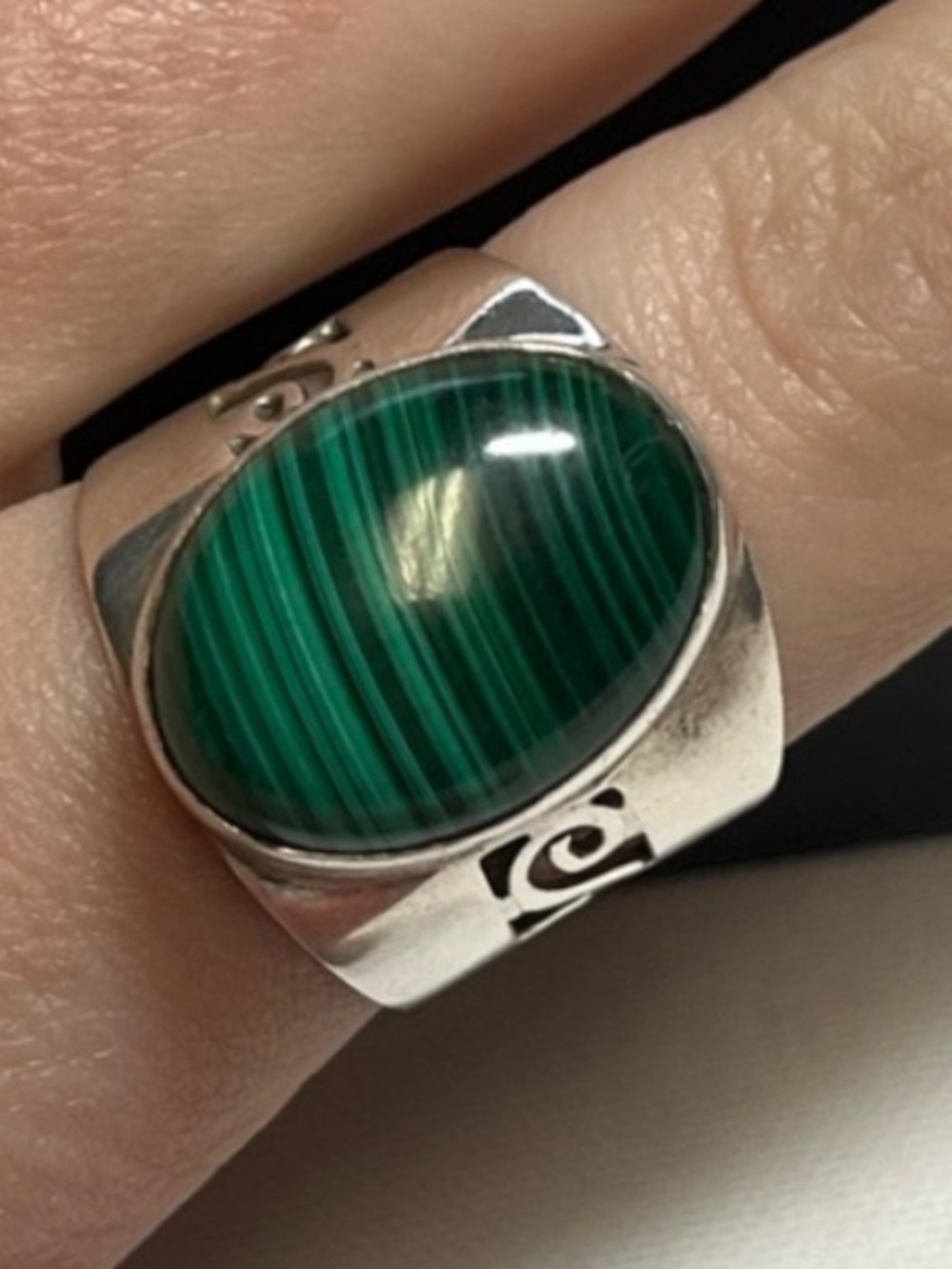 Sterling silver malachite ring. 
Size 7.5. Bold. Statement. Boho